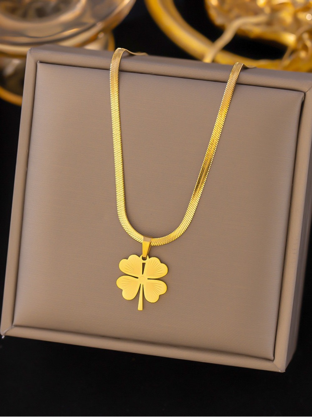 Gold Four-Leaf Clover Pendant Necklace for Women